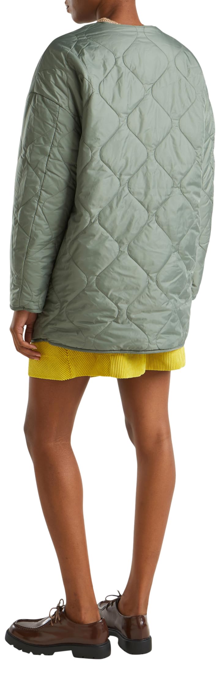 Benetton 23p8dn06m Giubbotto Donna trapuntato Verde eco pelliccia