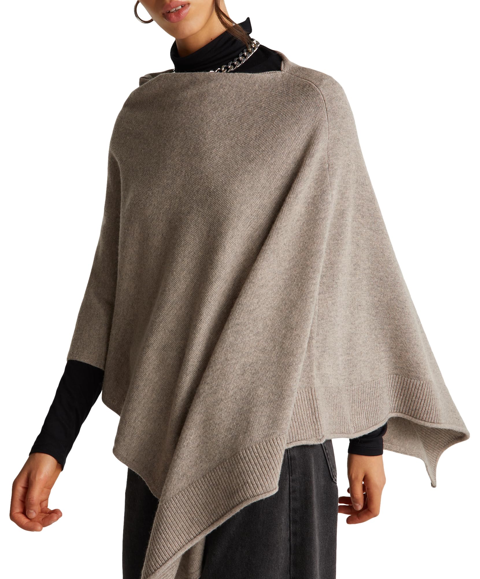 Benetton poncho donna nero maglia autunno inverno