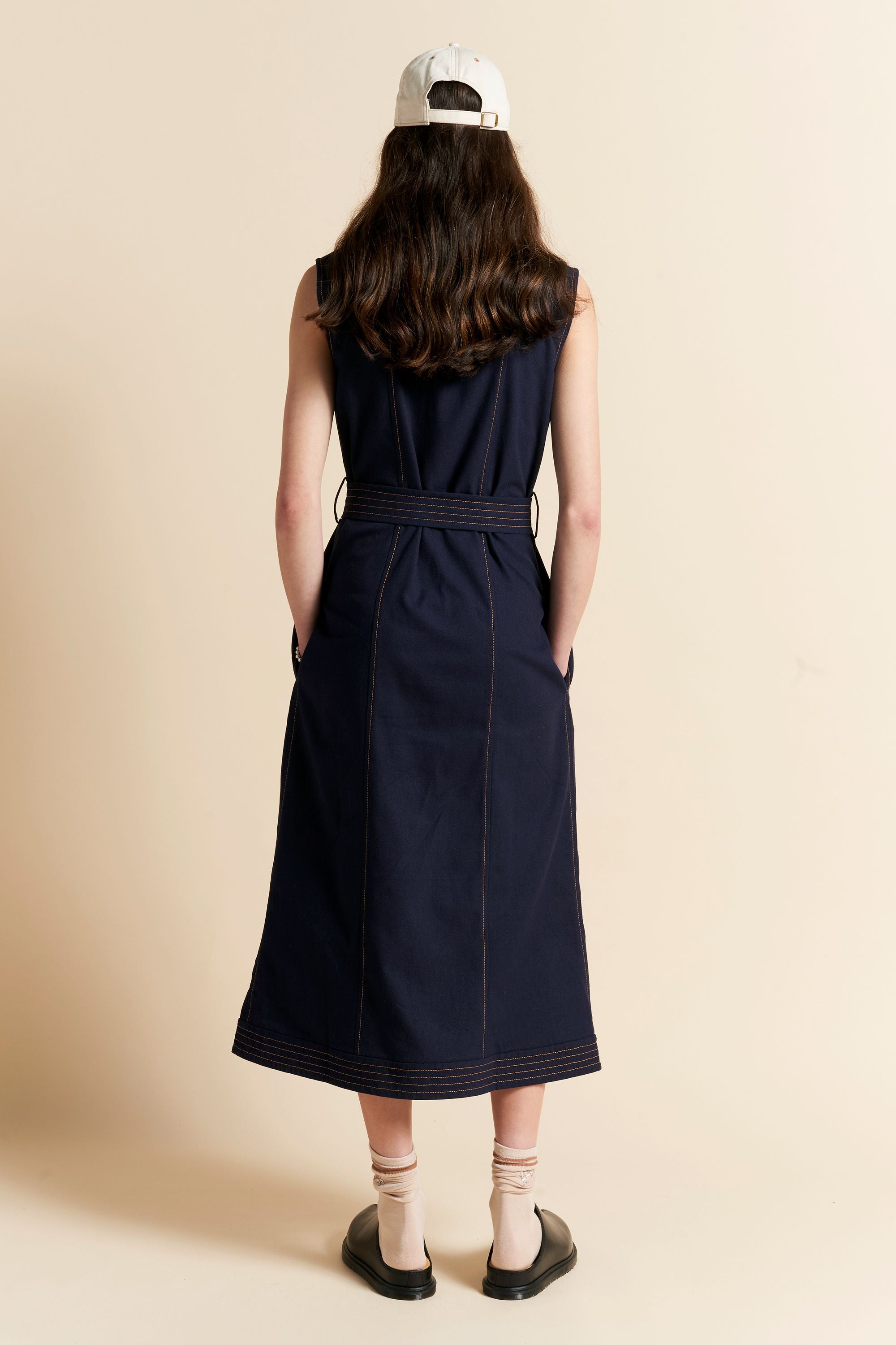 Karen Walker Odette abito navy cotone con tasche