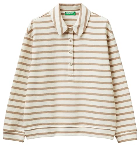 Benetton Polo Donna Felpa Rigata Comfort Bottoni