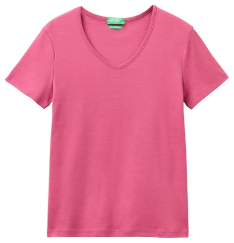 Benetton Maglietta Donna Blu XXS Costine Scollo a V