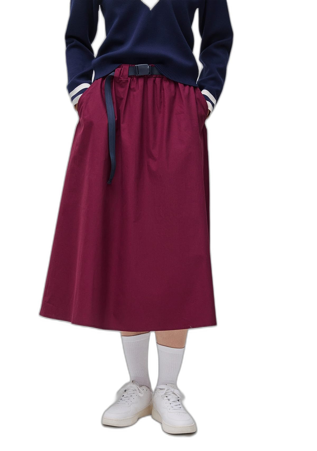 Benetton Gonna Midi Donna Tasche Vita Elasticizzata