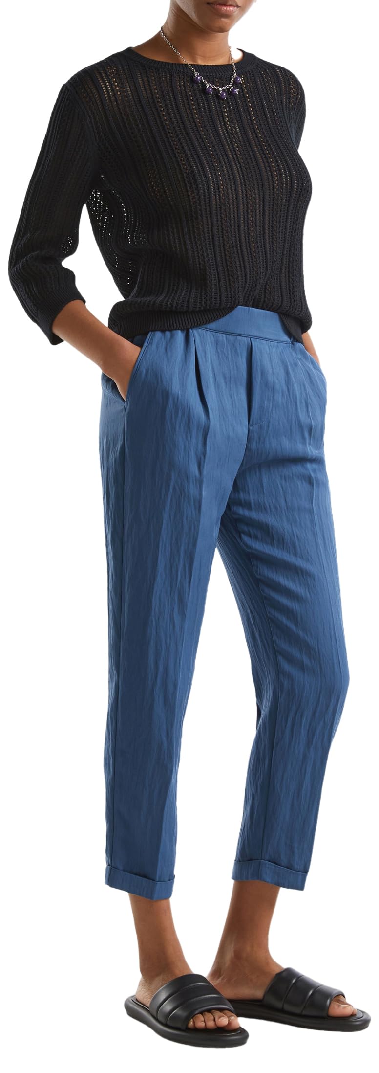 Benetton 47ozdf079 Pantaloni Regular Donna Nero