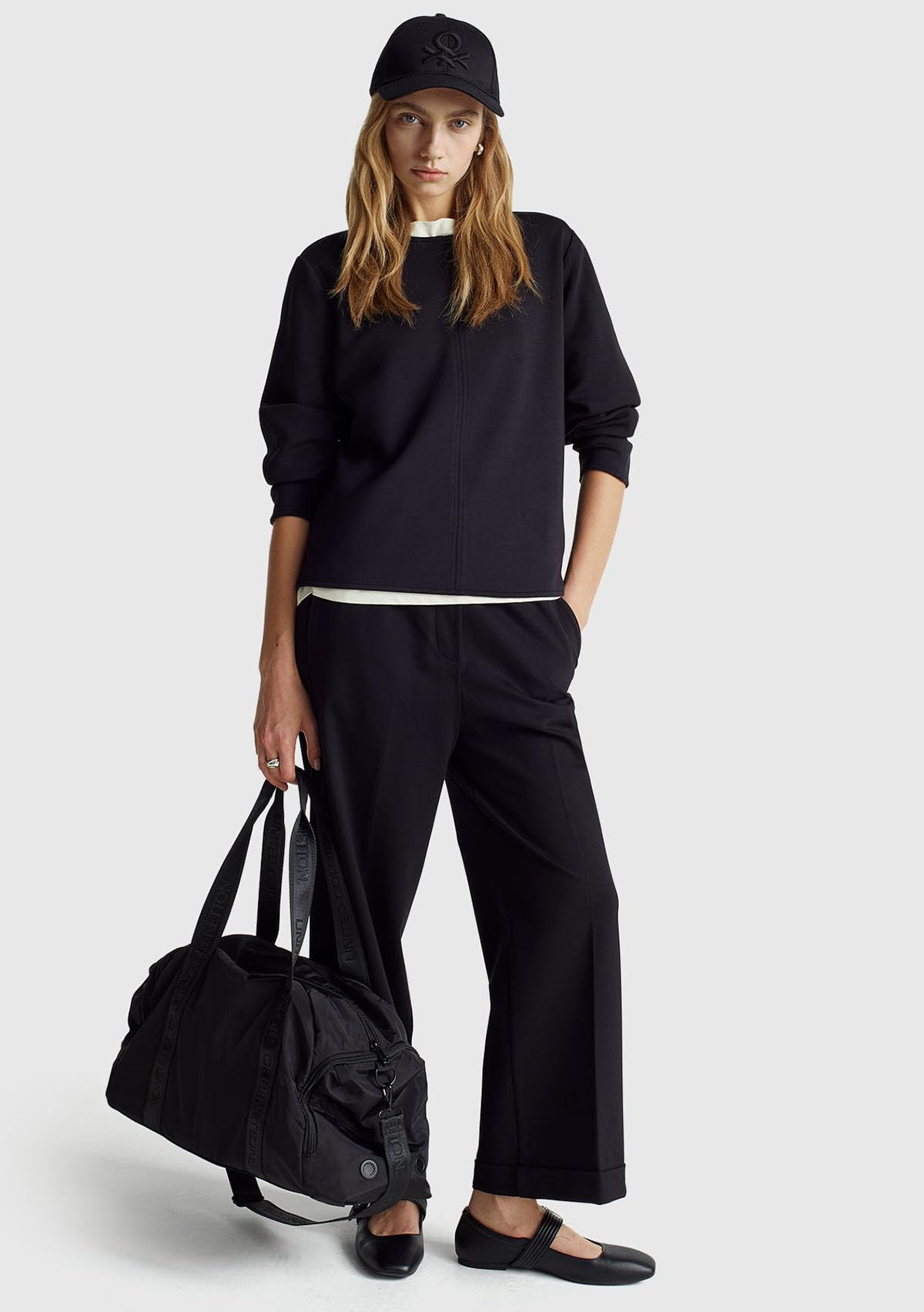 Benetton 47ckdf09y Pantalone Nero Gamba Dritta