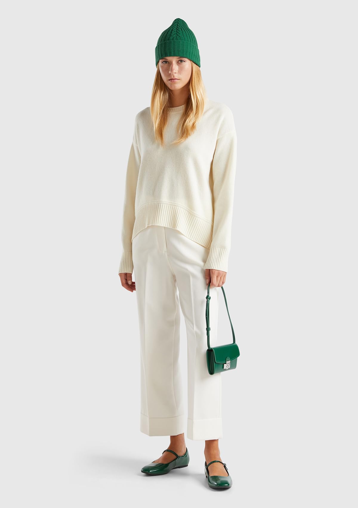 Benetton Maglieria 1244d10bc Maglione Boxy Donna Bianco