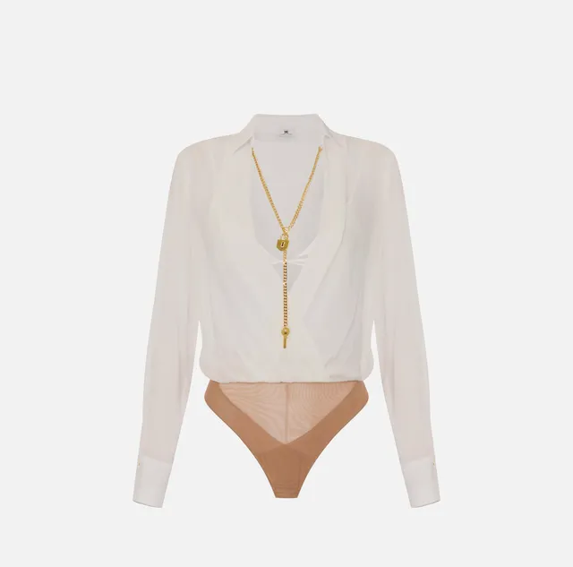 Elisabetta Franchi CB00966E2 Body Camicia Avorio Taglia 40