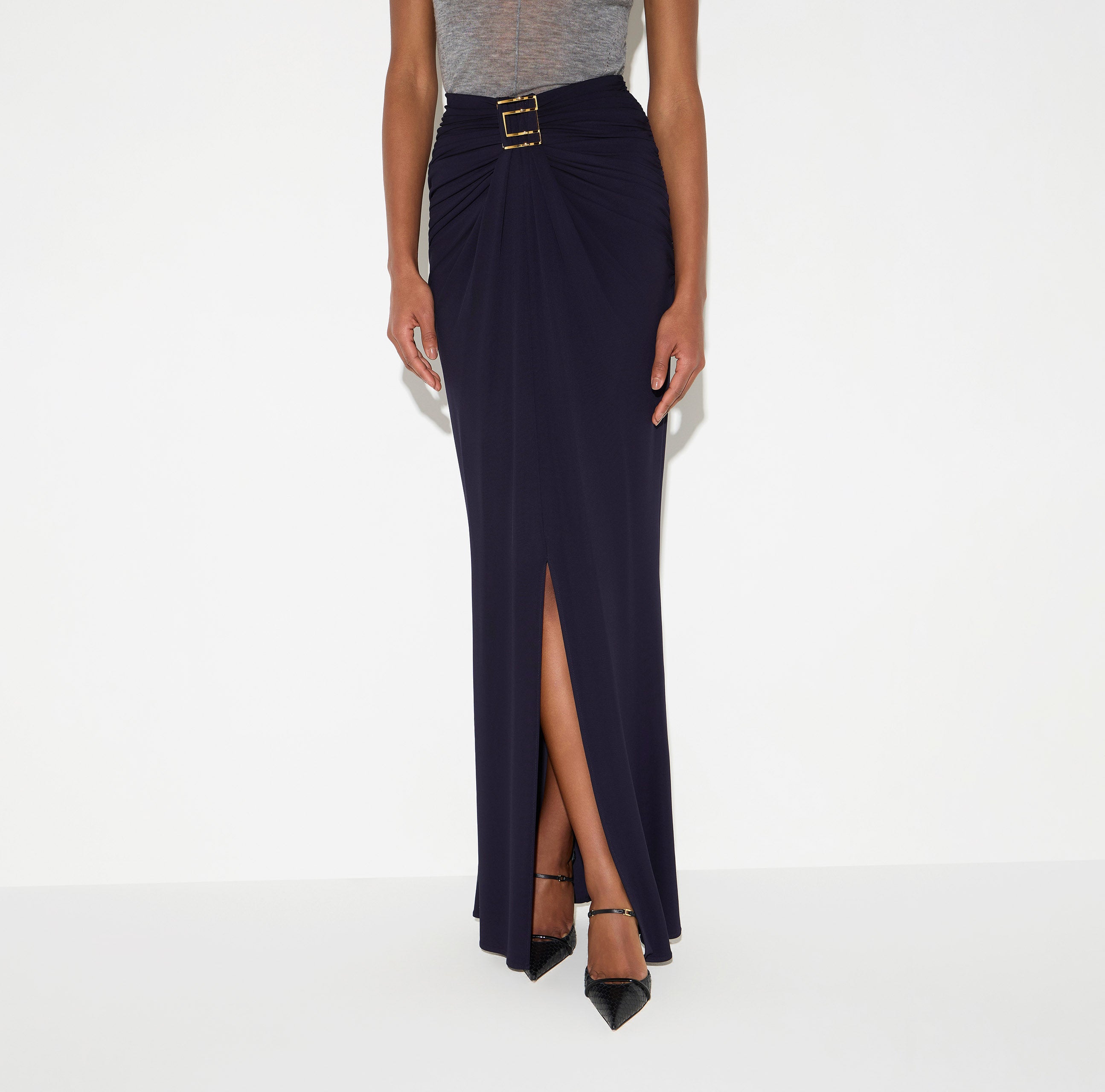 Elisabetta Franchi GO25167E2 gonna lunga blu notte