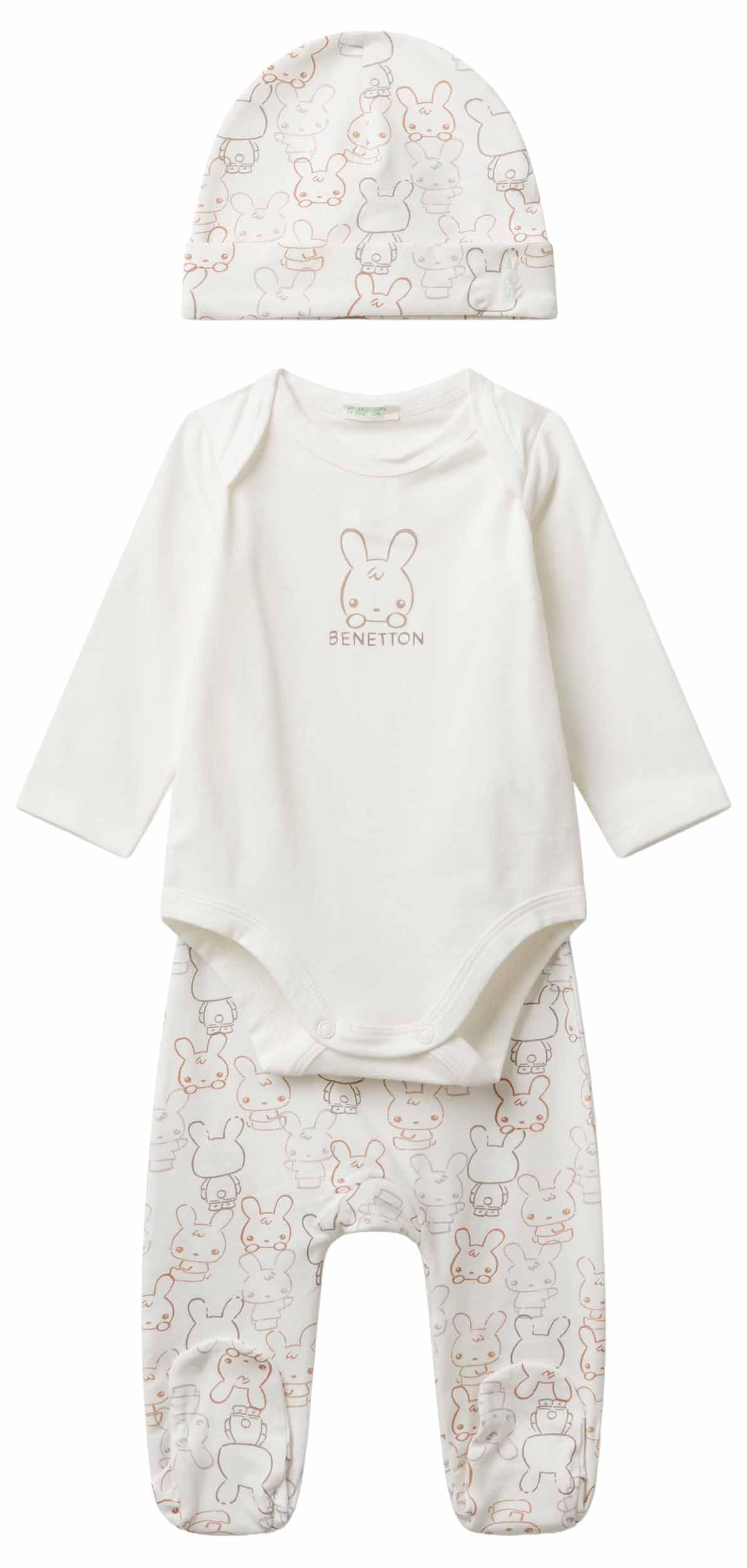 Benetton Set Body Pantalone Berretto Neonato Jersey Rosa