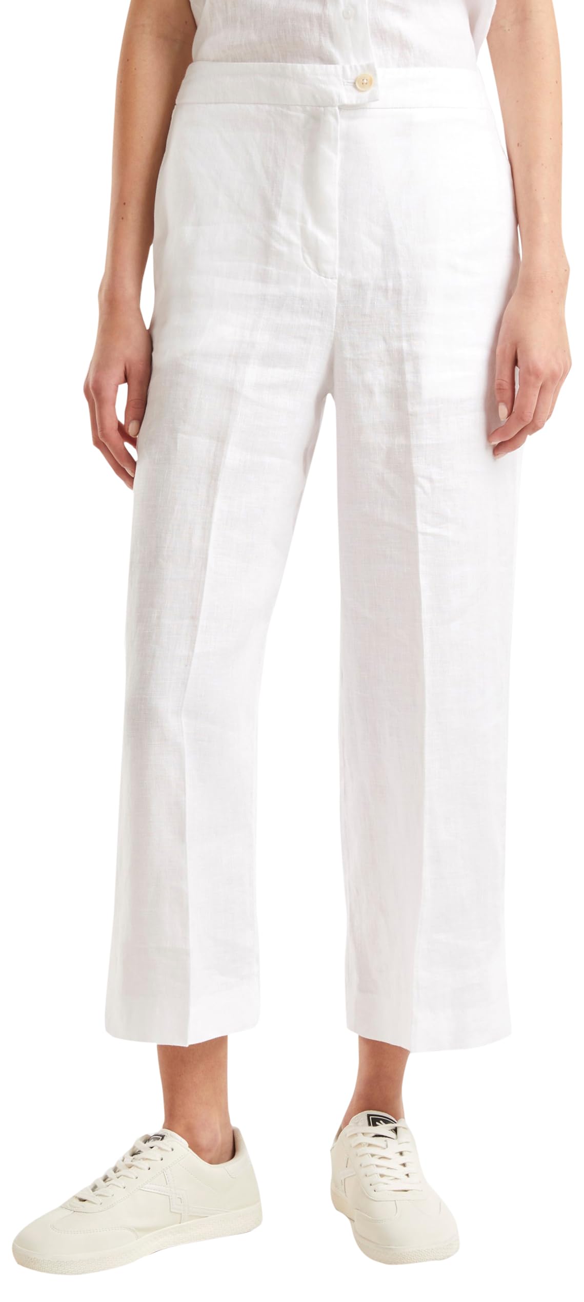Benetton Pantaloni Donna Lino Cropped con Spacco
