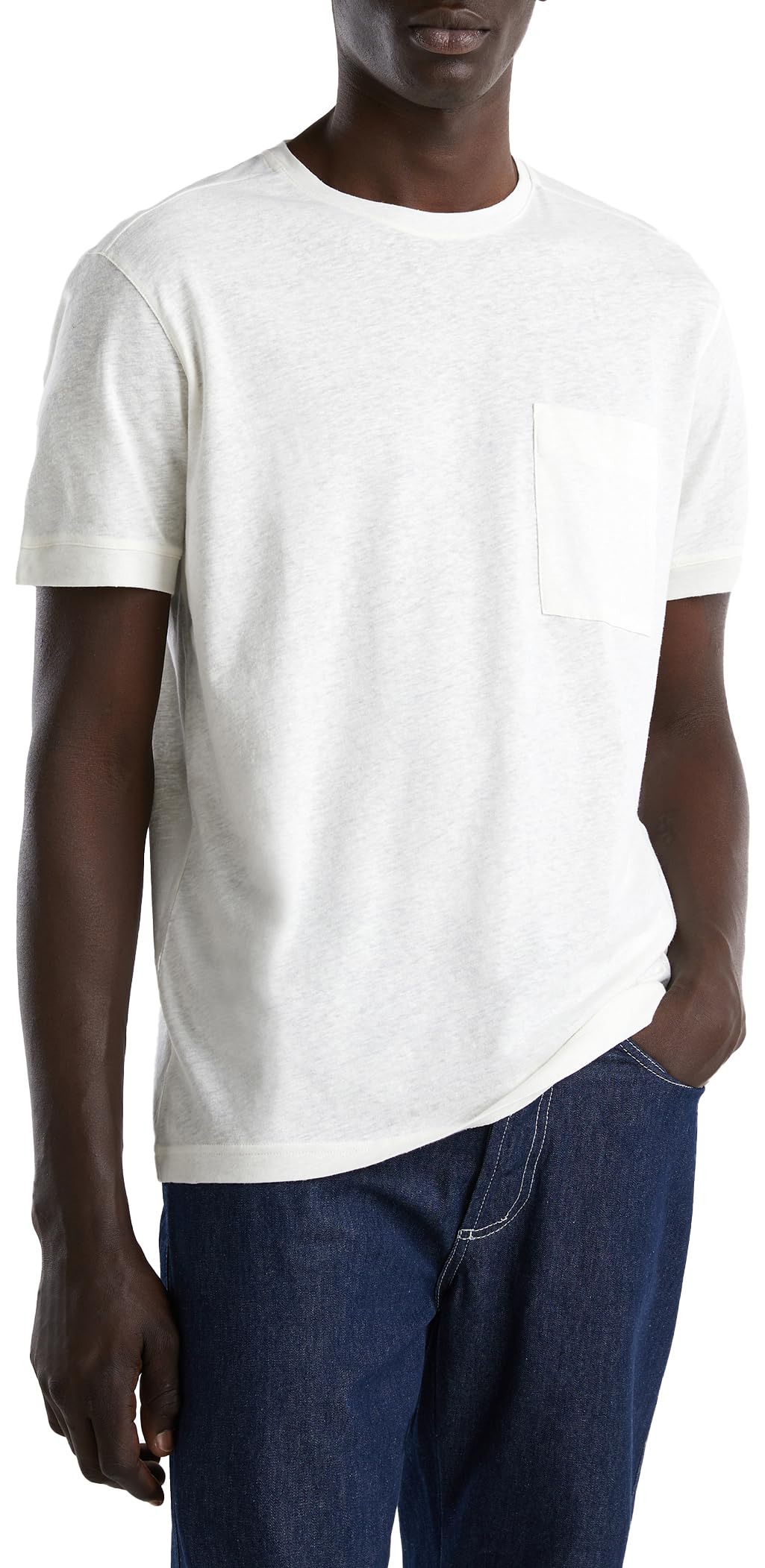 Benetton T-Shirt Maglietta Misto Lino Taschino Relax
