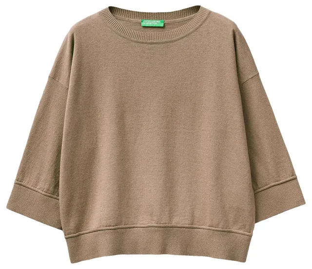 Benetton Maglieria Maglione Girocollo Boxy Manica 3/4