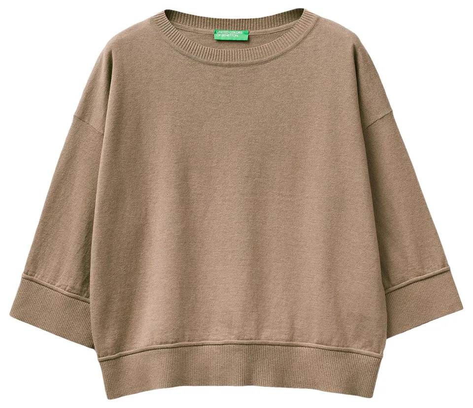 Benetton Maglieria Maglione Girocollo Boxy Manica 3/4