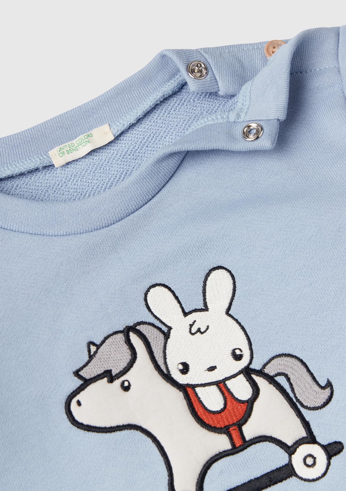 Benetton Maglia Tuta Bimbo Celeste 50 Cotone Ricamata