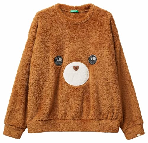 Benetton 3ukc3m07z Maglione Donna Pellicciotto Marrone