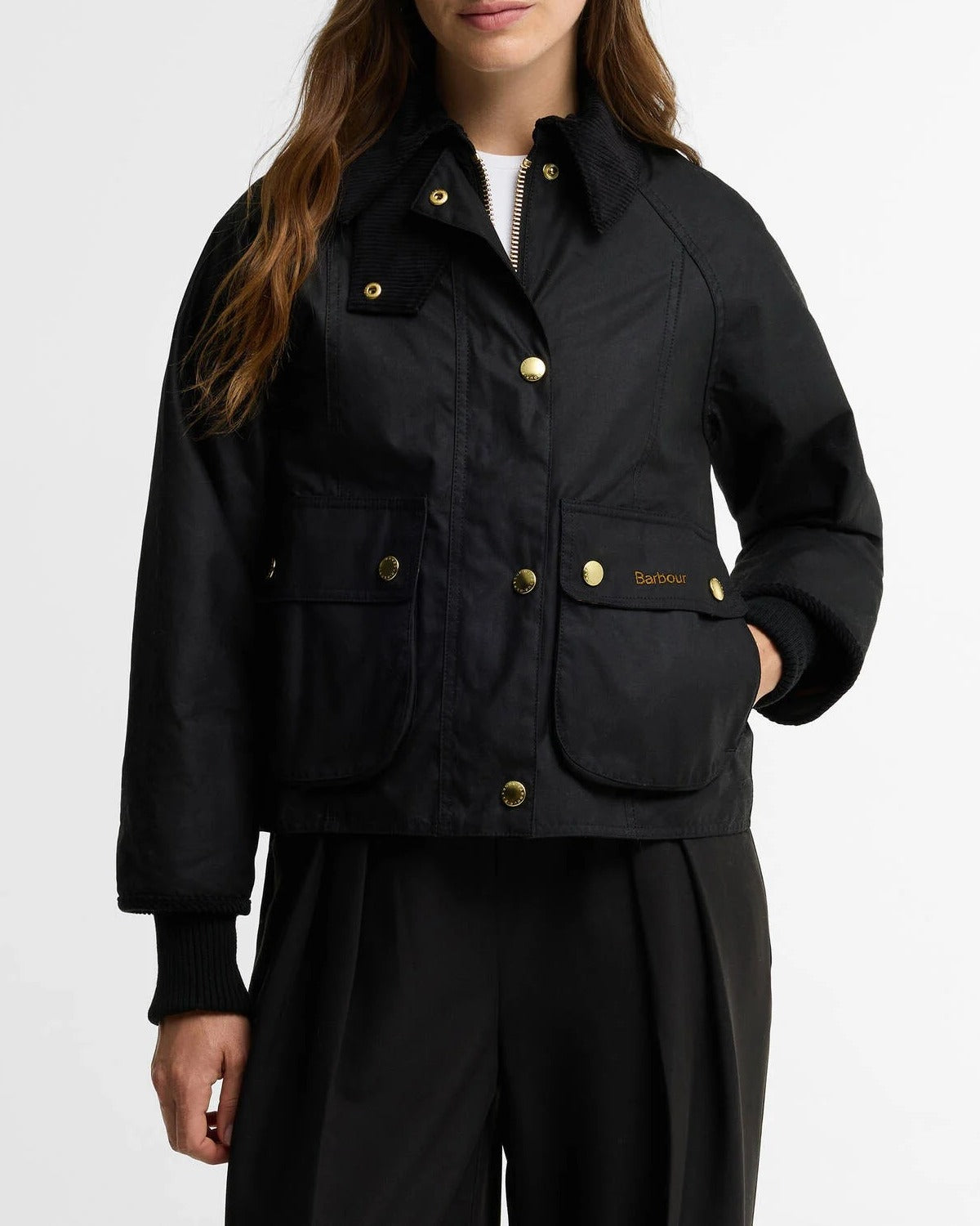Barbour Beadnell LWX1403 giacca cerata Black Classic crop