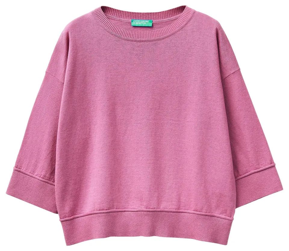 Benetton Maglieria Maglione Donna girocollo boxy manica 3/4