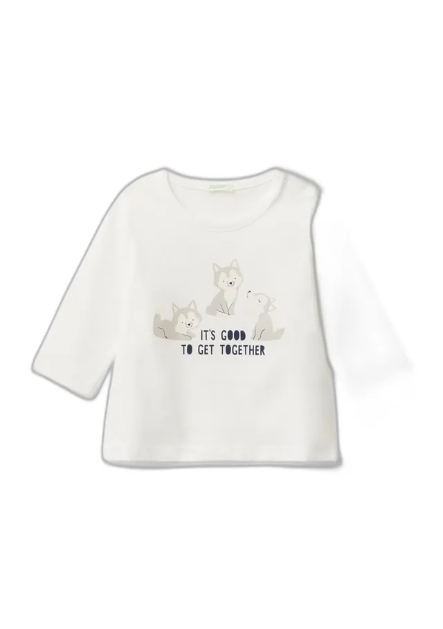 Benetton T-shirt bimbo manica lunga verde cotone