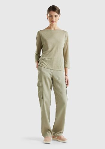Benetton Pantaloni Donna lino cargo gamba dritta