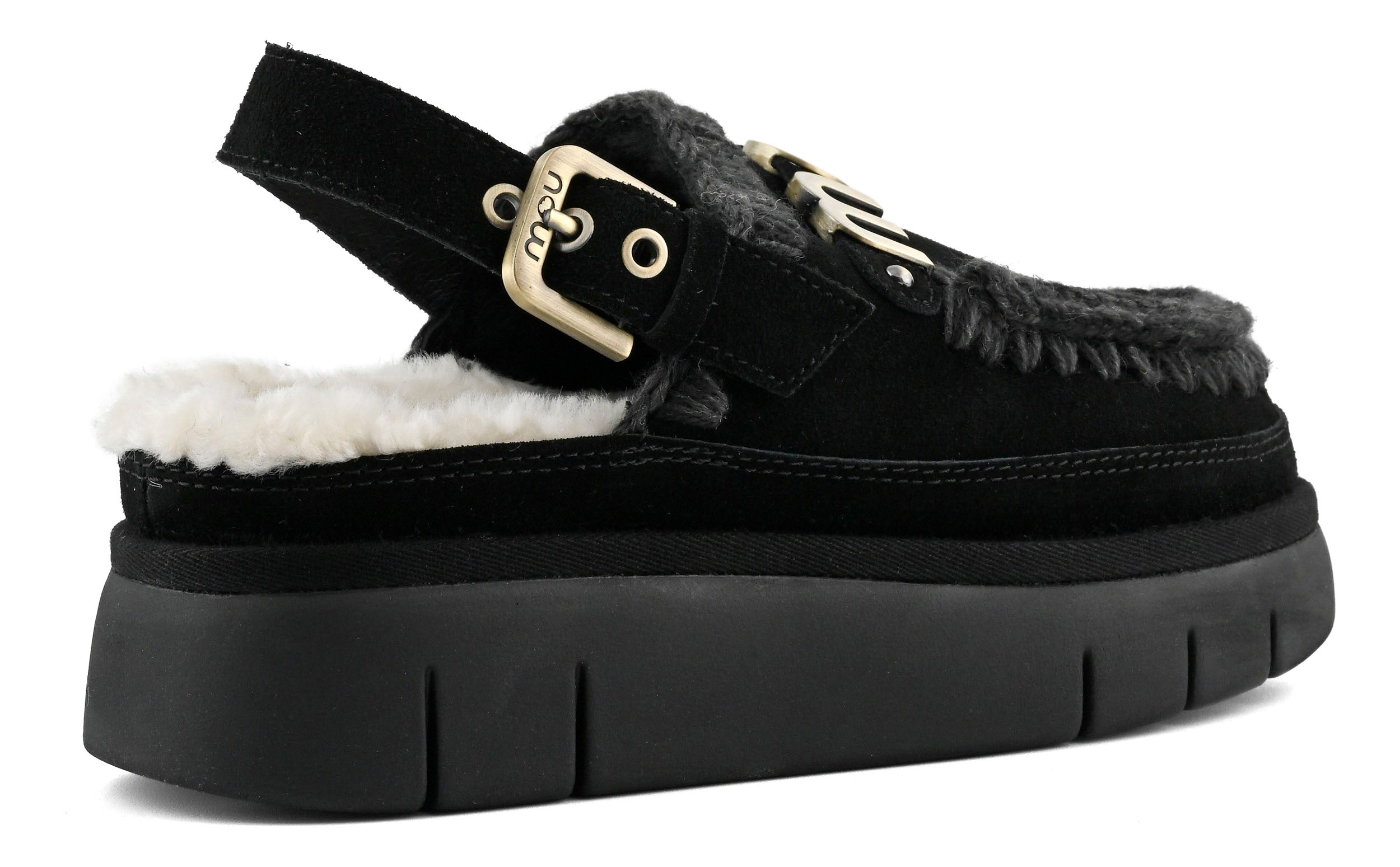 Mou Bounce Clog Sabot Nero Camoscio Platform