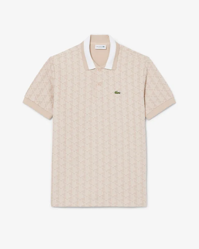 Lacoste DH1417 polo jacquard monogram beige blanc uomo