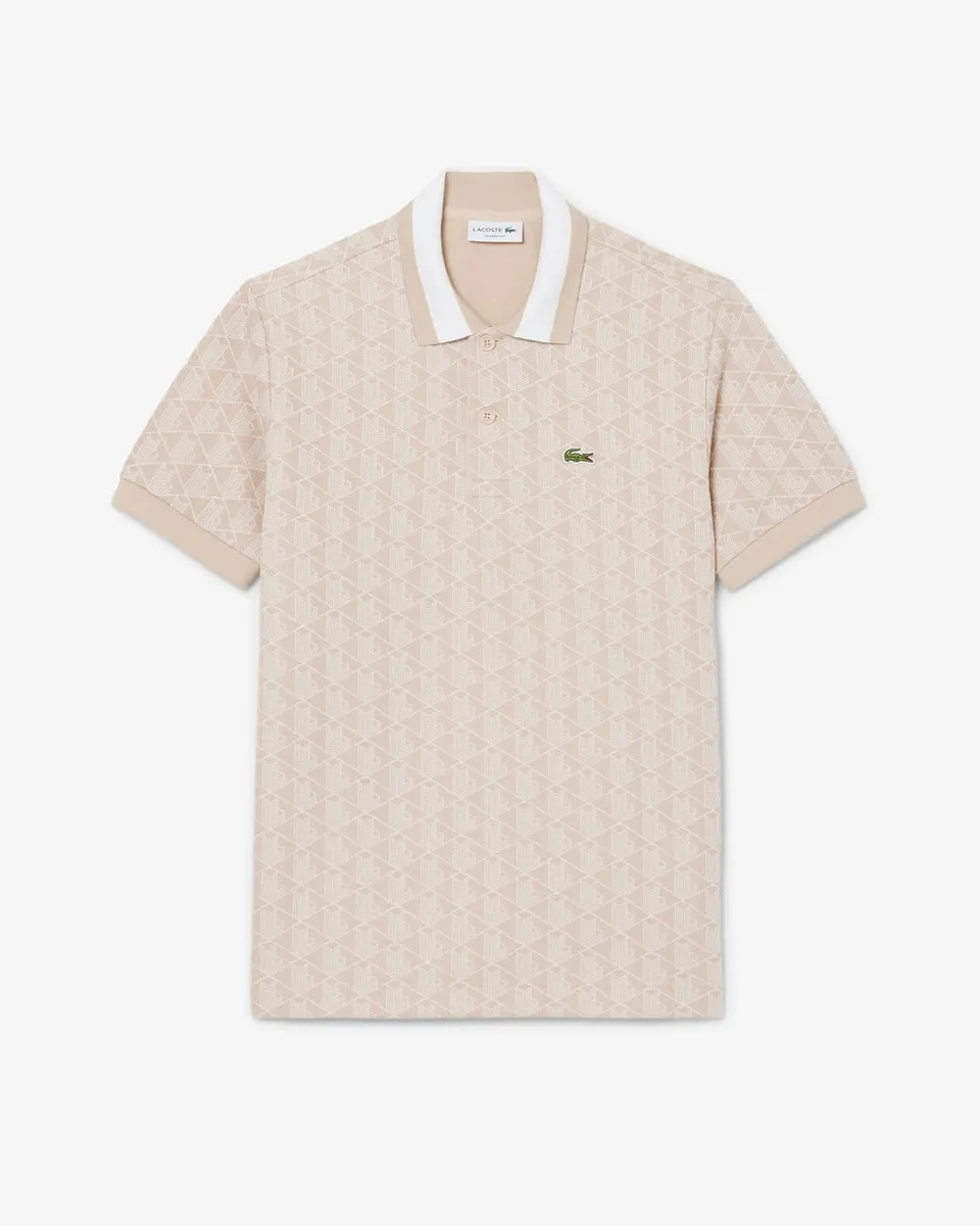 Lacoste DH1417 polo jacquard monogram beige blanc uomo