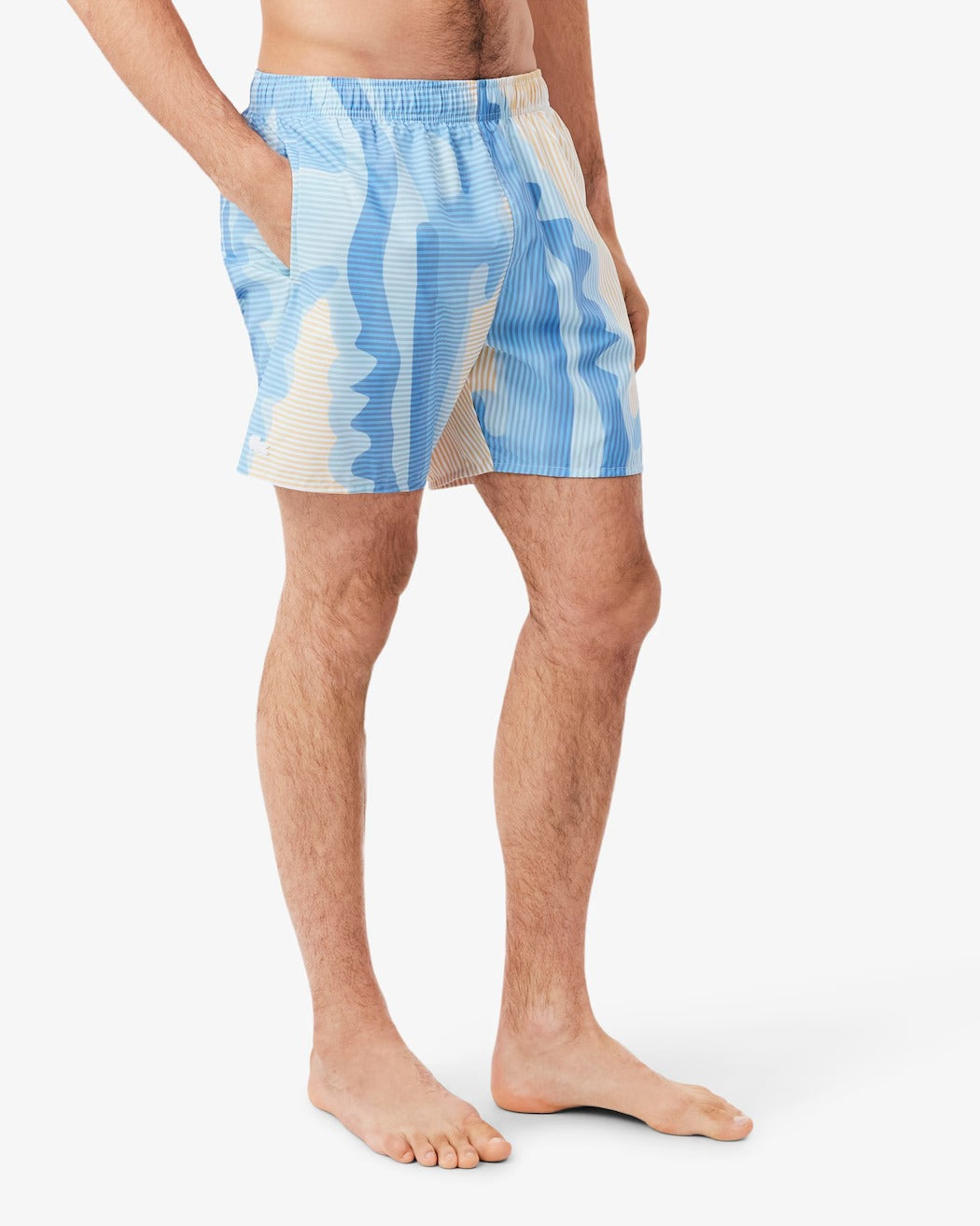 Lacoste MH1902 costume boxer uomo blanc beige righe