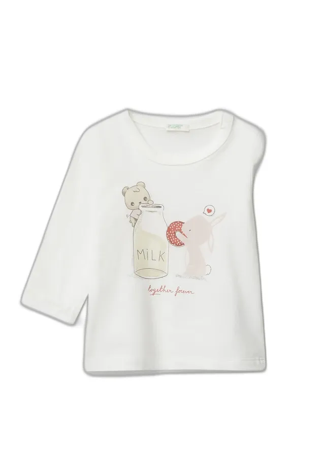 Benetton t-shirt bimbo cotone bio bianco stampa taglia 74