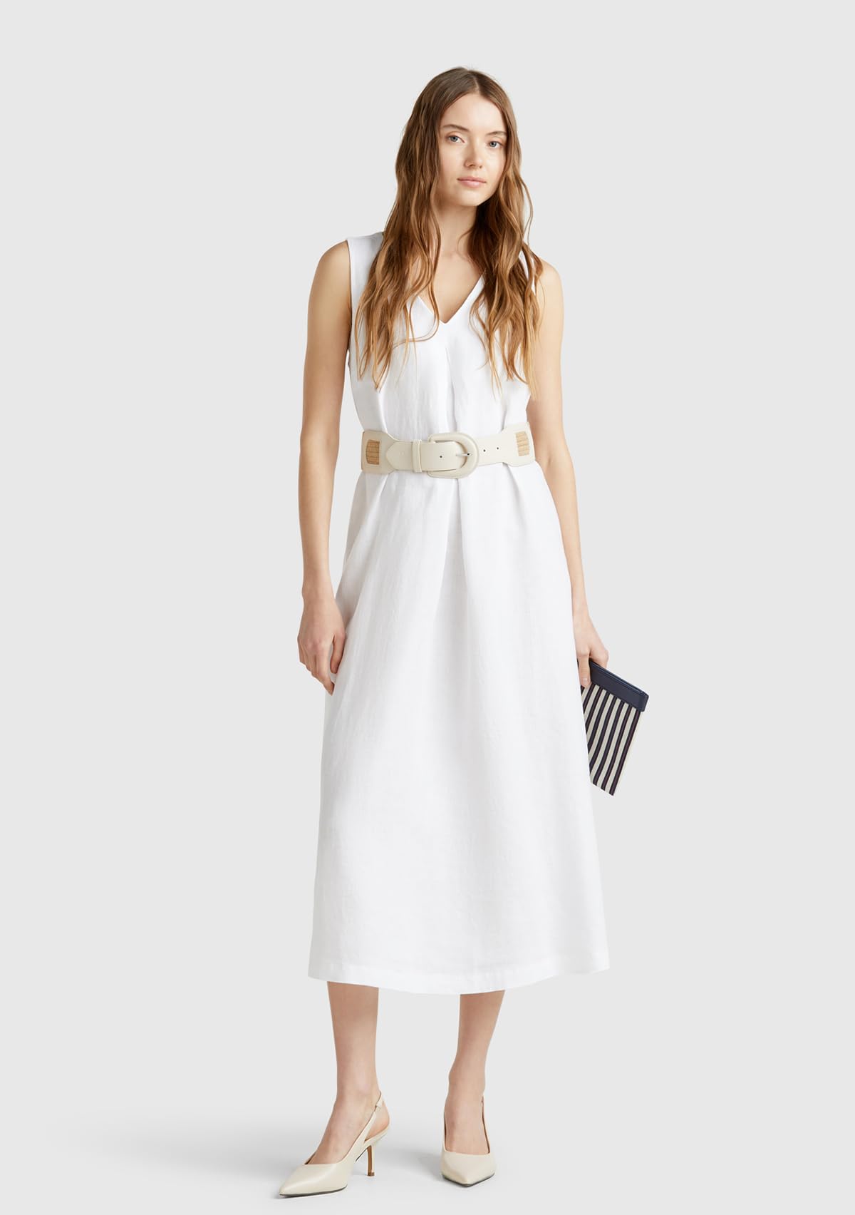 Benetton 4aghdv07c Vestito Donna Linea A Bianco Ottico 101