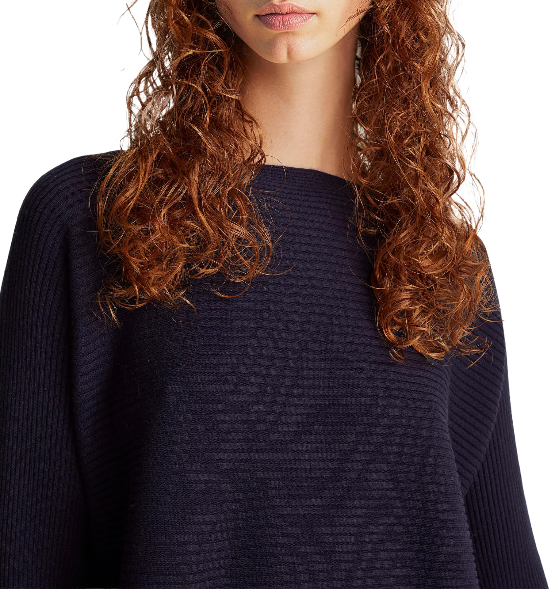 Benetton Maglione Donna Barchetta Cotone Lana Boxy