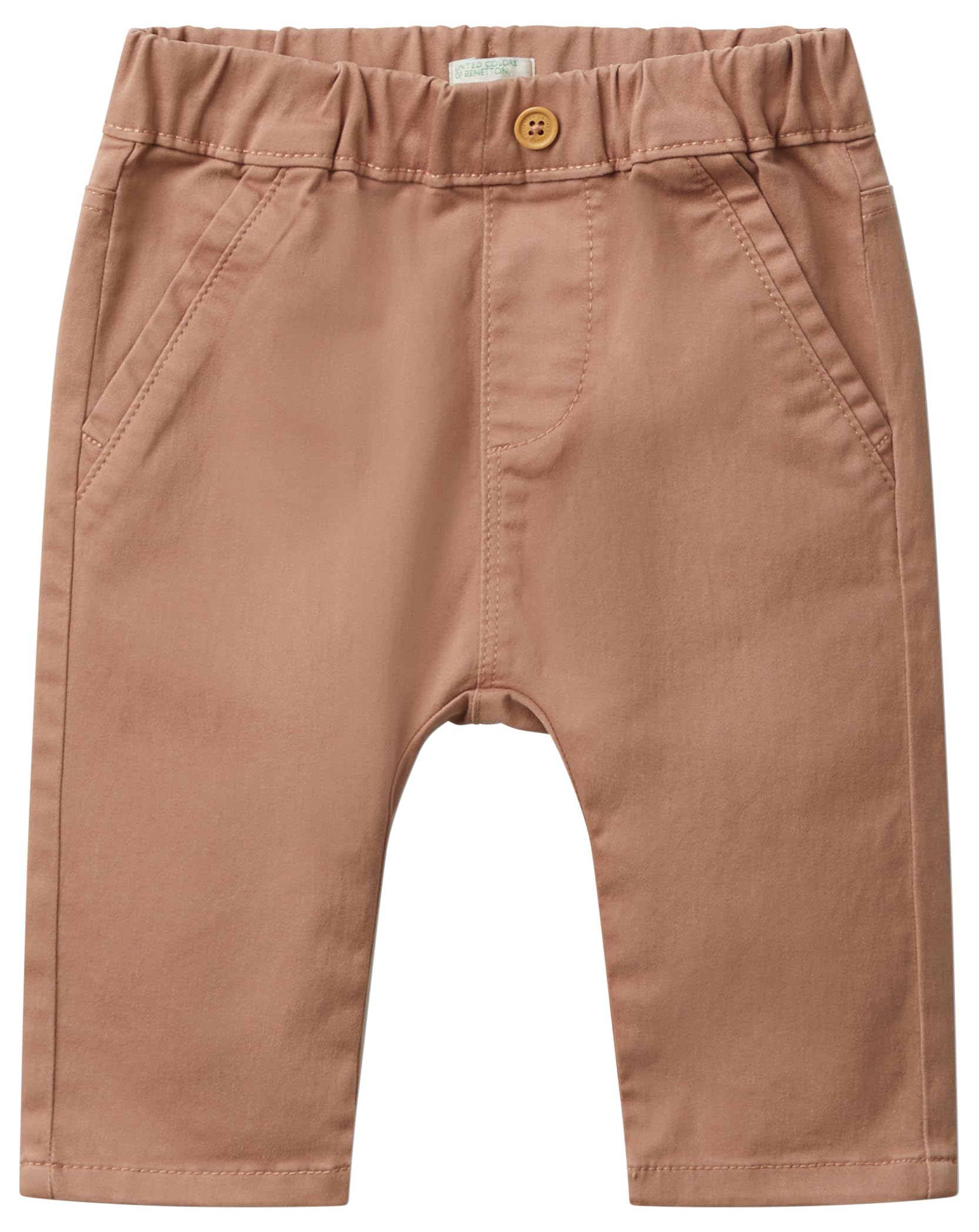 Benetton Bimbo Pantalone Cotone Marrone Ricamo Coniglietto
