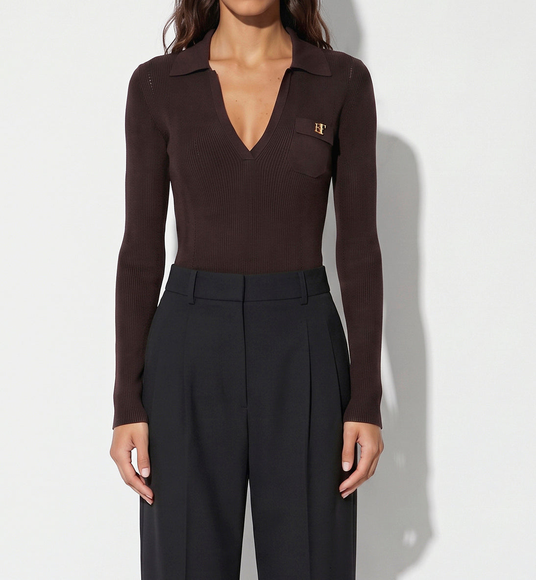 Elisabetta Franchi BK02B66E2 body maglia dark choco costine