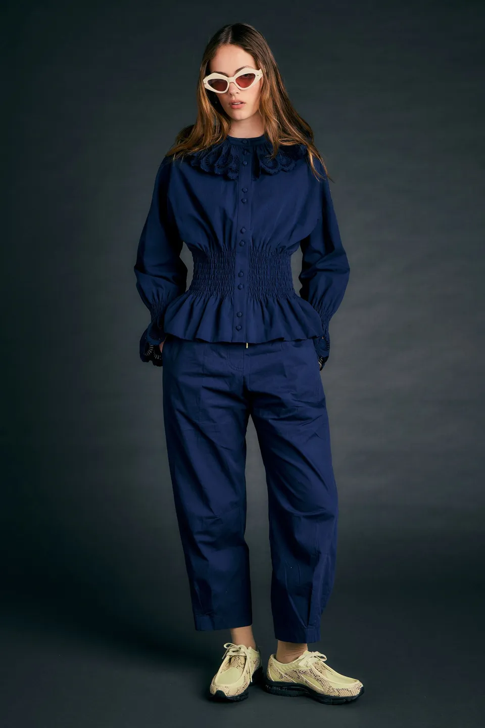 Karen Walker Maverick Pantaloni Navy Cotone Organico