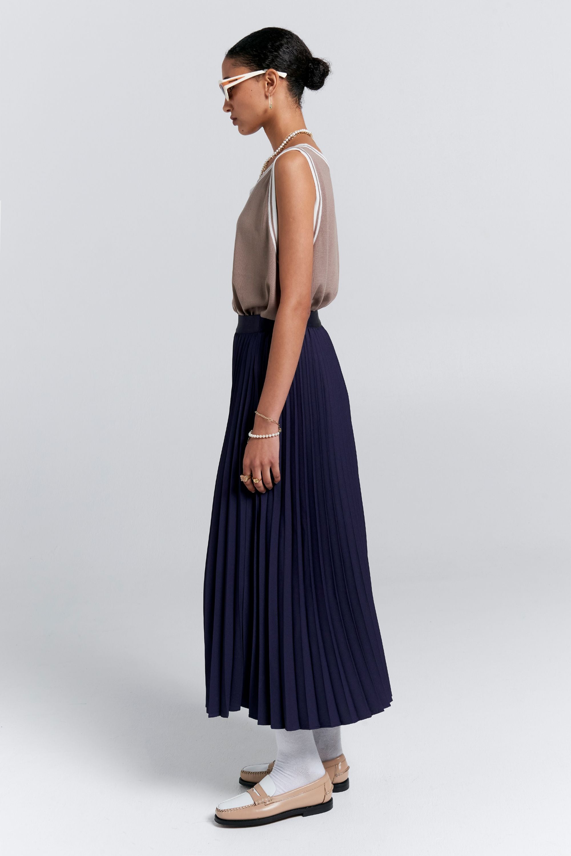 Karen Walker Sunray Gonna Navy plissettata midi