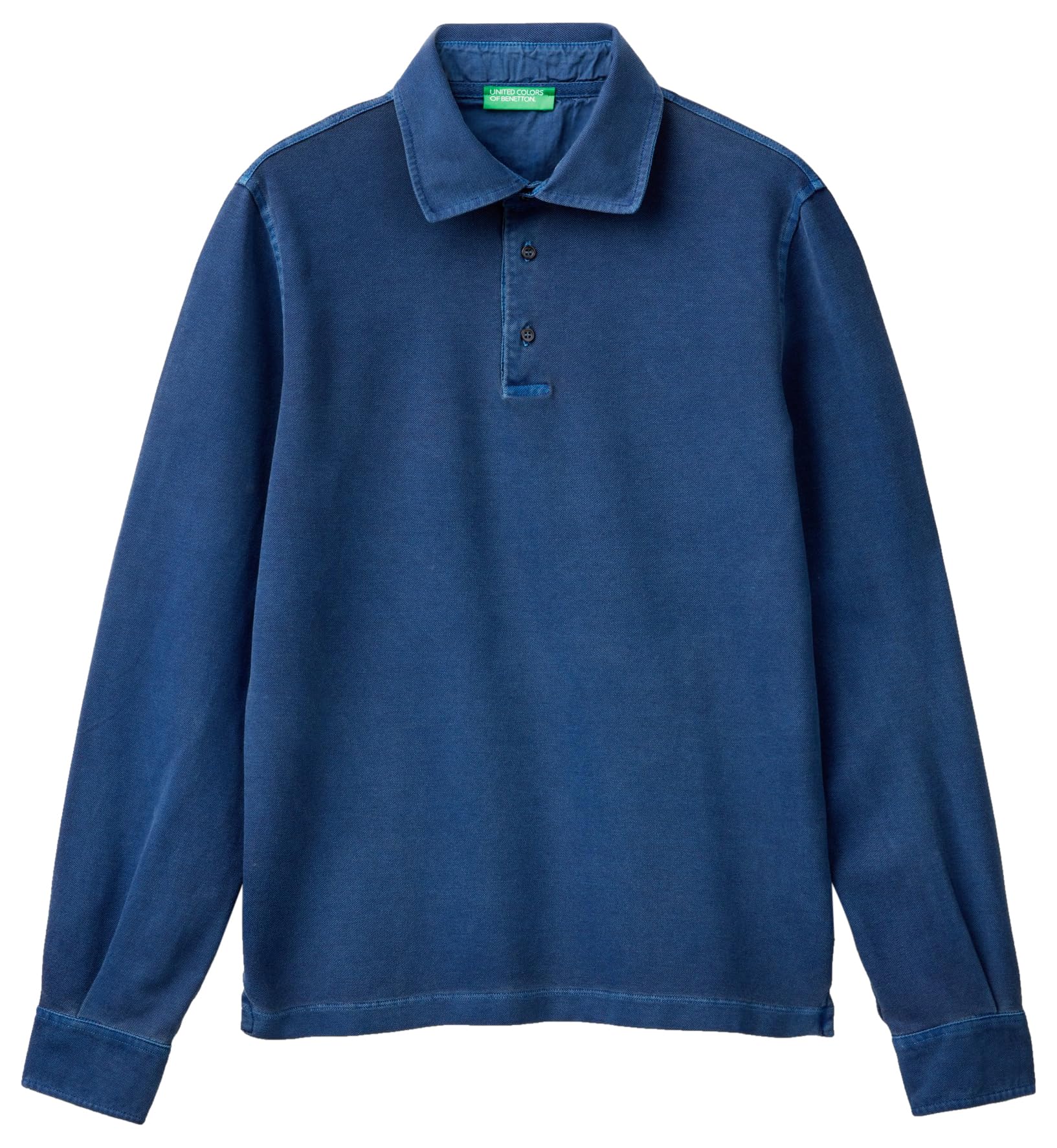 Benetton 3wg9u3026 Polo Uomo Blu Manica Lunga Cotone