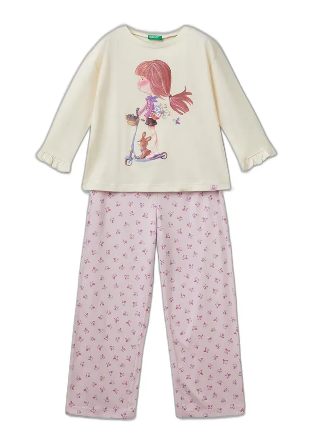 Benetton 3y5e0p08b Pigiama Bambina Jersey Taglia XS