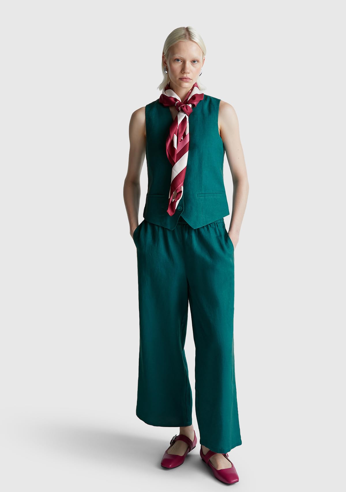 Benetton 4aghdf09g Pantaloni Donna Lino Blu Notte 016