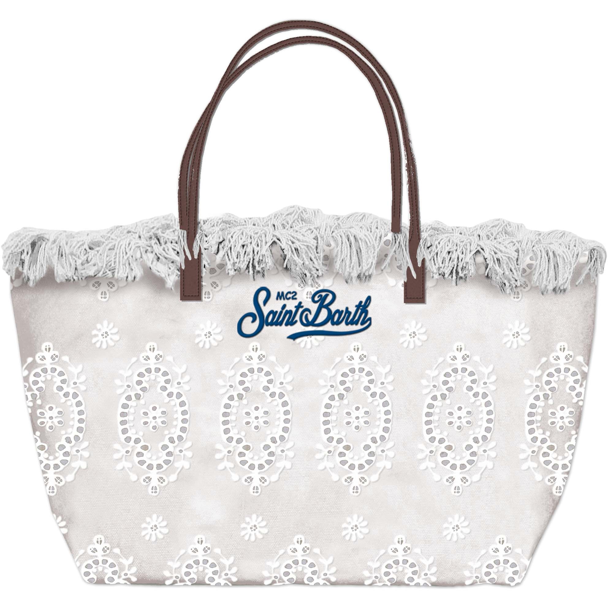 MC2 Saint Barth City Bag Fringe Borsa Sangallo Bianco Cotone