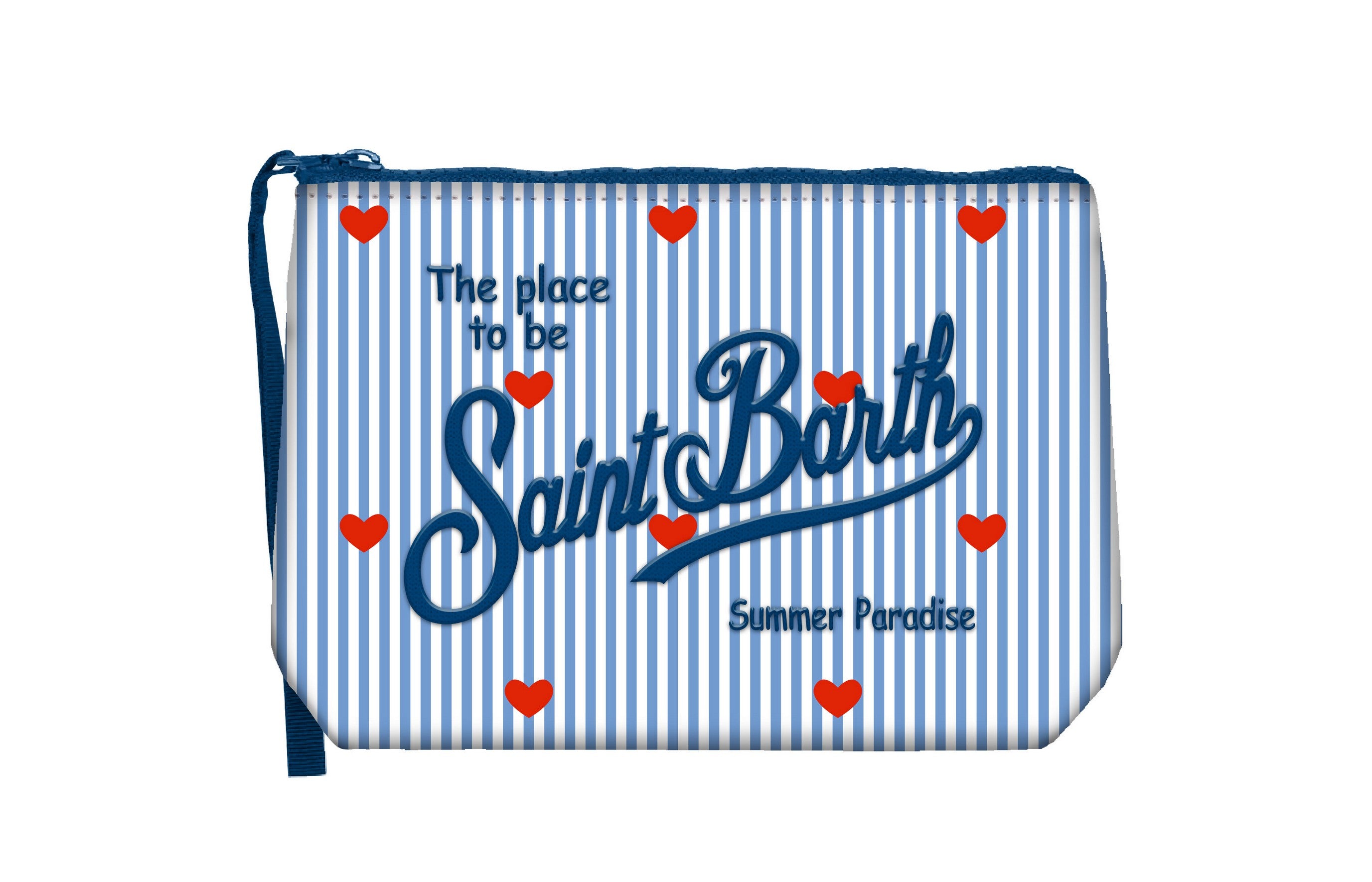 MC2 Saint Barth Aline pochette cotone azzurro cuori righe