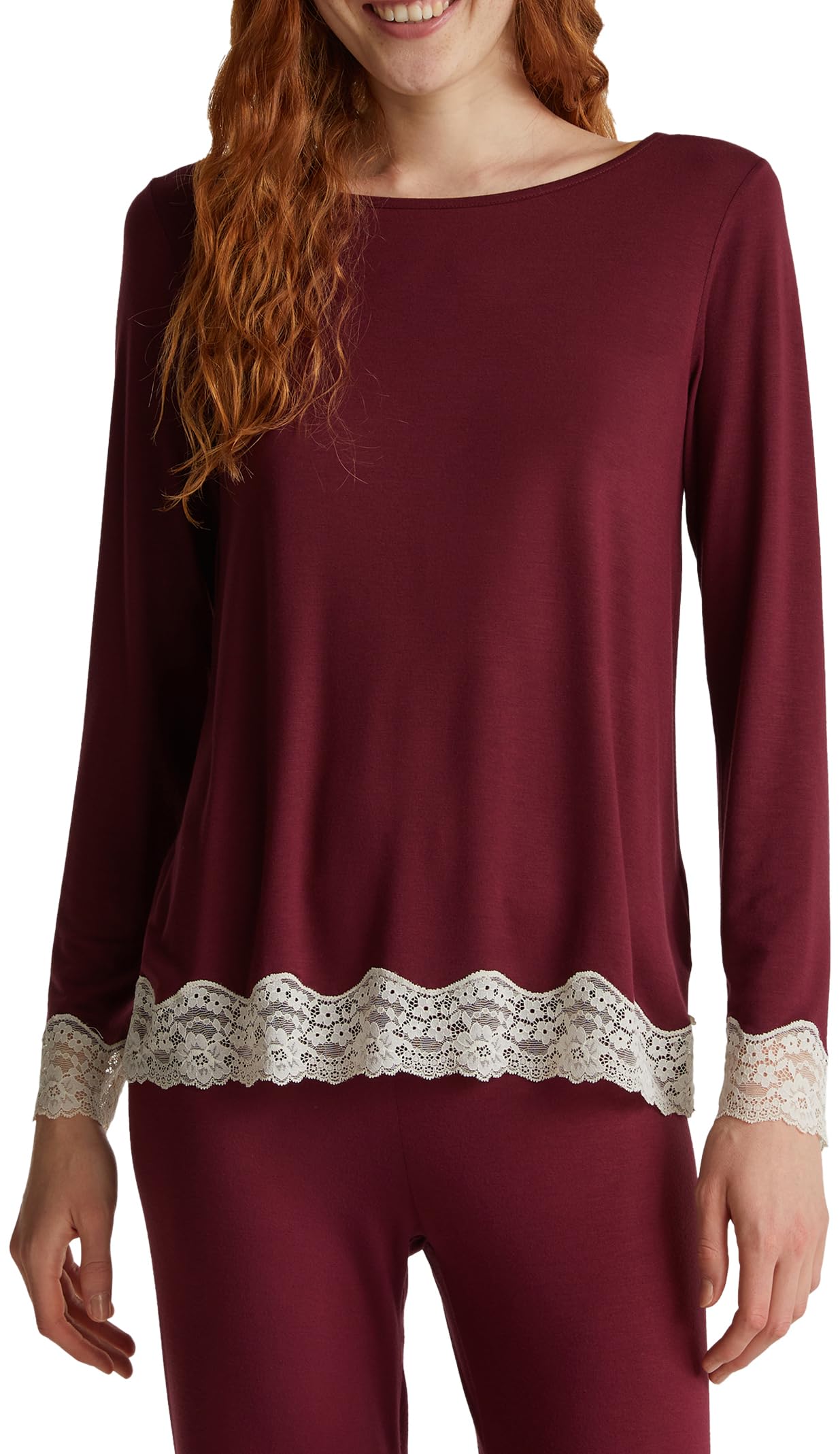 Benetton Maglieria 3z123m07x Maglione Donna Rosso Viscosa Pizzo