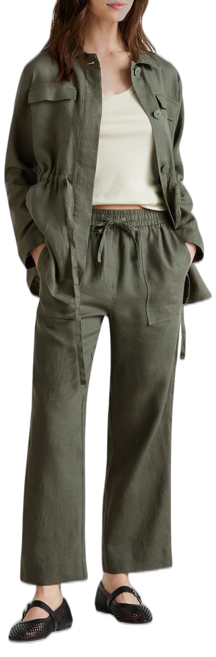 Benetton 4aghdf08j pantalone donna in lino beige