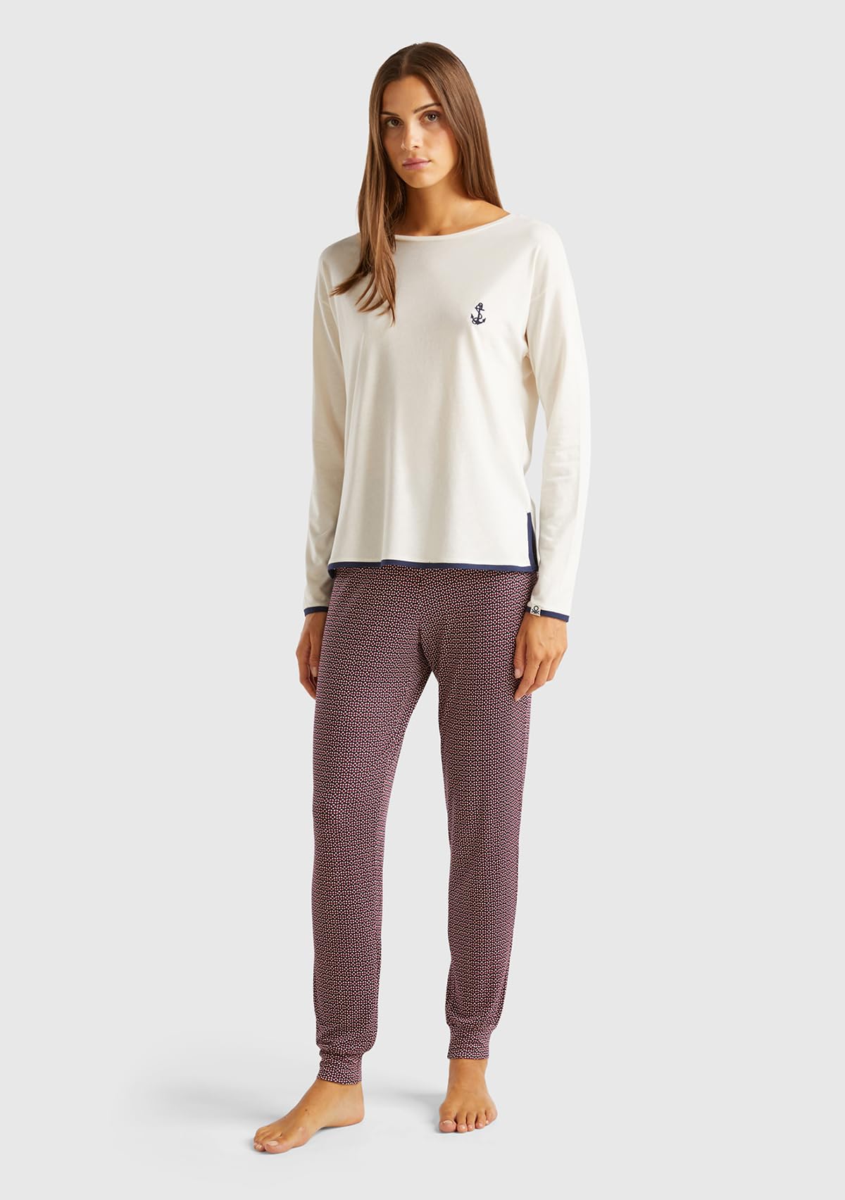 Benetton 3y5e3m063 Maglia Pigiama Donna L Bianca Cotone