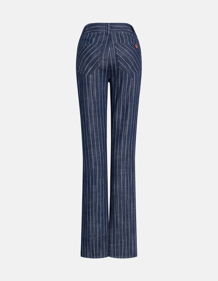 Dondup DP958 EF0177D800 pantalone flare blu gessato donna