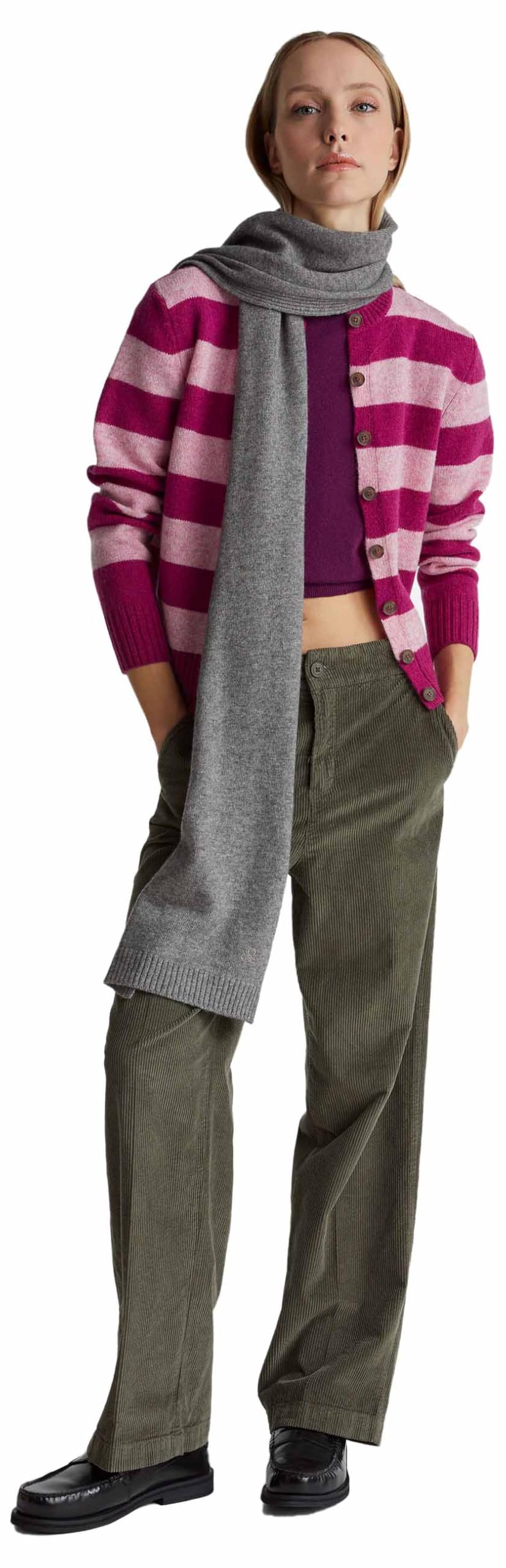 Benetton 103me5014 cardigan donna viola righe