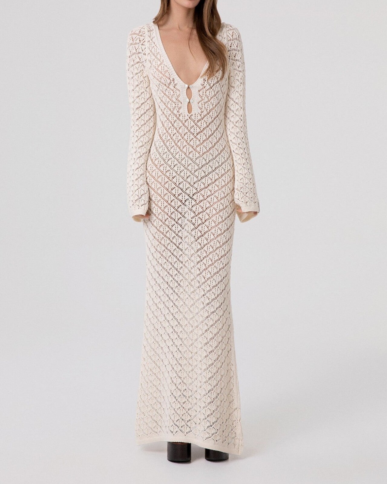 Hinnominate HMABW02673 abito lungo donna off white traforato