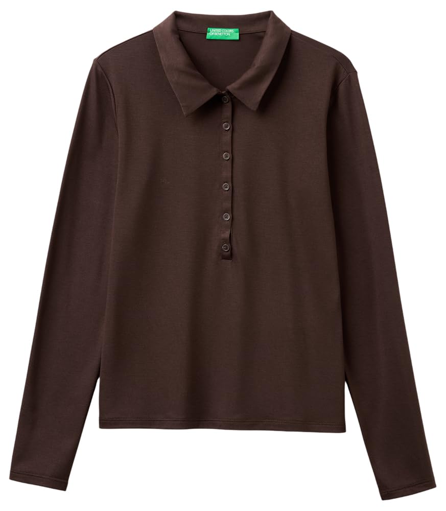 Benetton Polo Donna Marrone Manica Lunga Regular