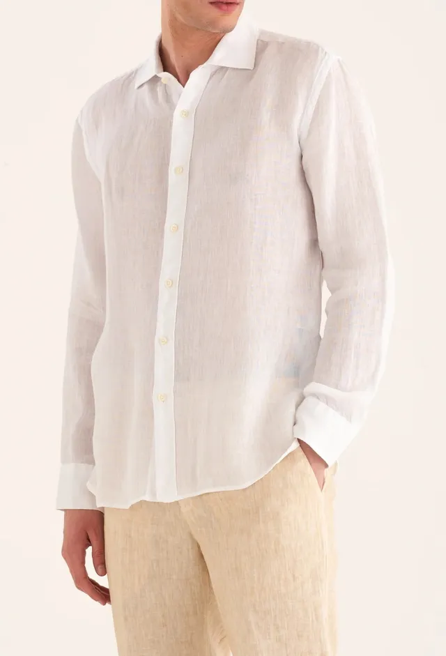 120% Lino 33ALIM1311 camicia lino bianco regular fit