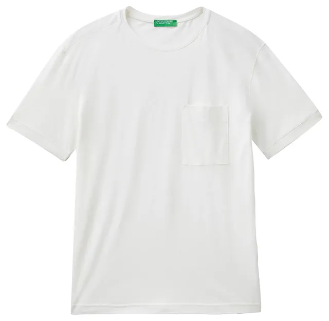 Benetton T-Shirt Maglietta Misto Lino Taschino Relax