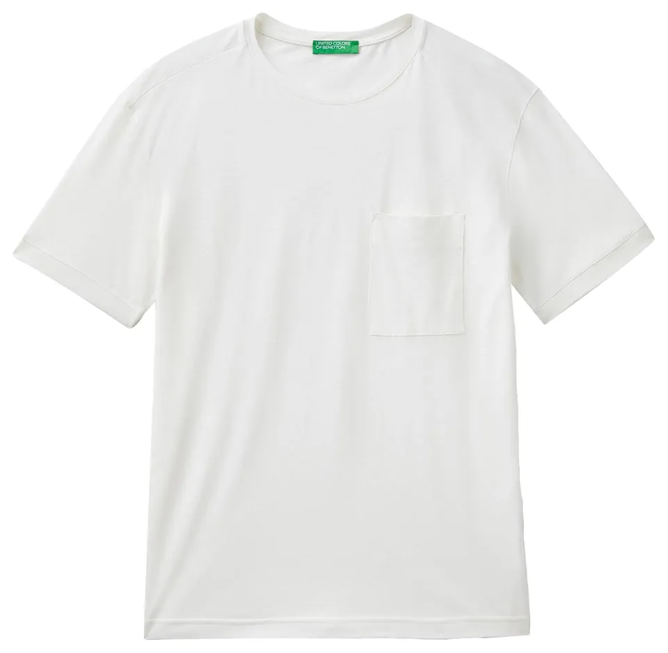 Benetton T-Shirt Maglietta Misto Lino Taschino Relax