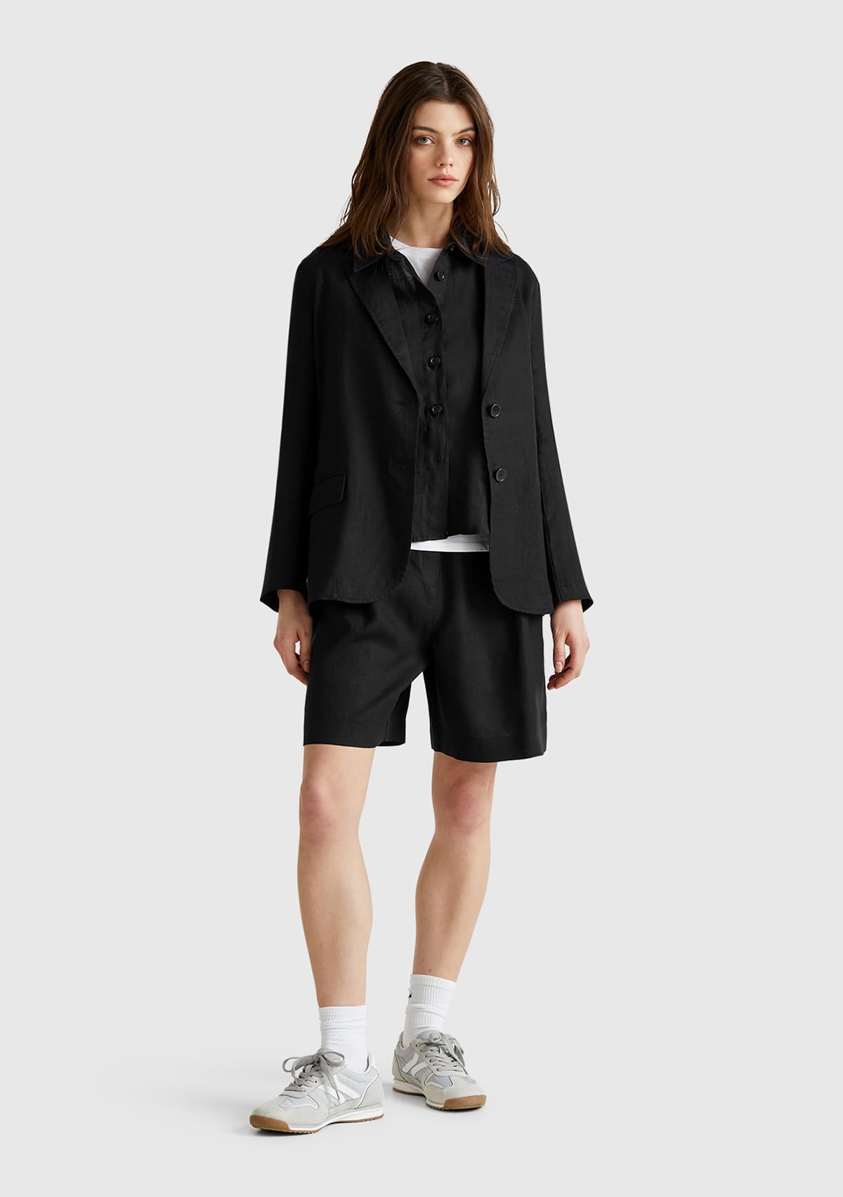 Benetton 4AGHD901V bermuda donna neri in lino