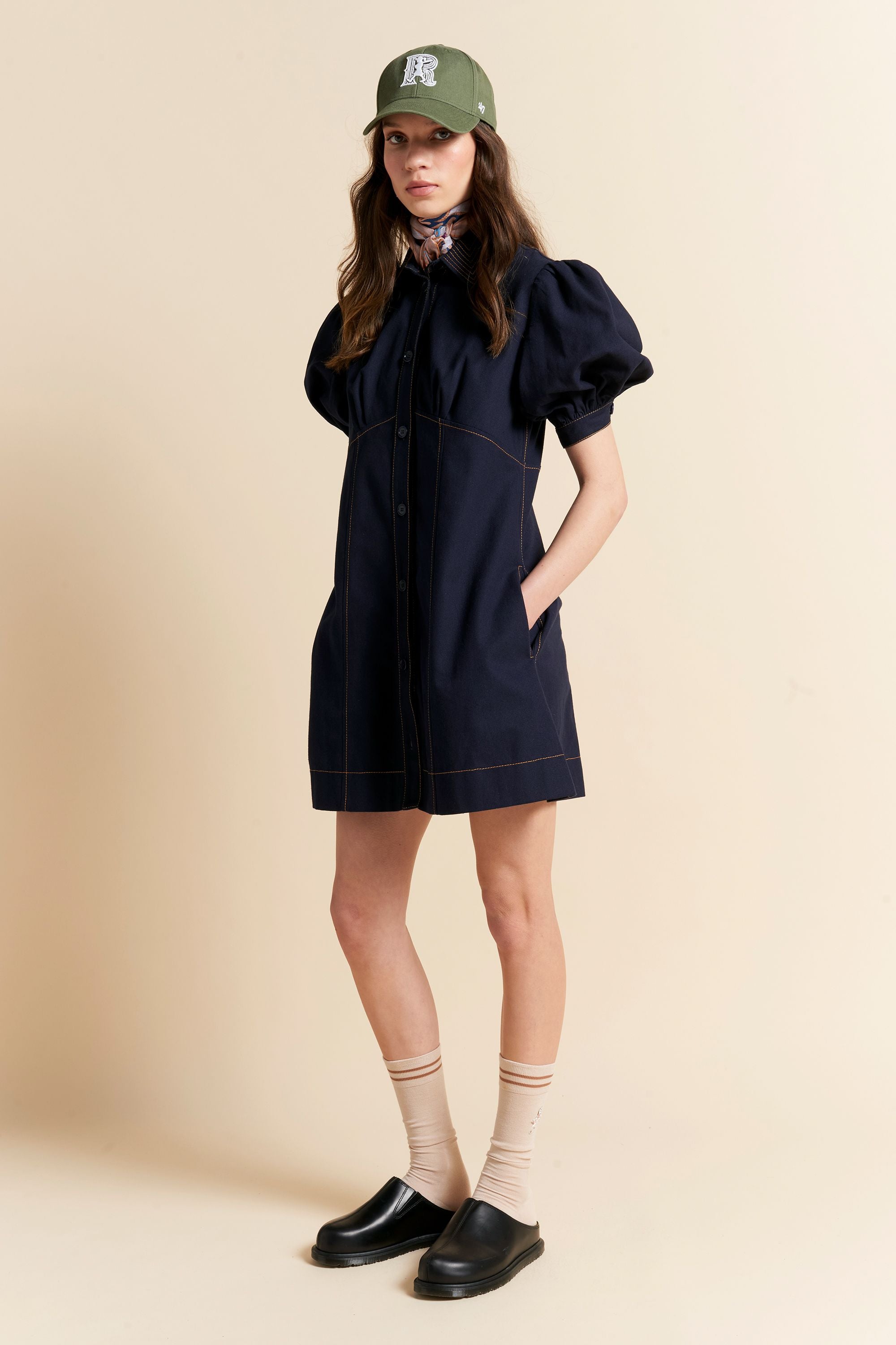 Karen Walker Delphie Dress vestito Navy cotone organico